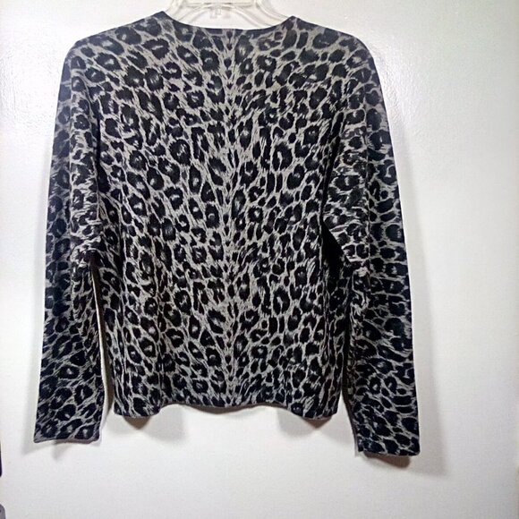 Laura Scott Grey & Black Animal Print Women’s Cardigan Sweater Size Small - Picture 9 of 16